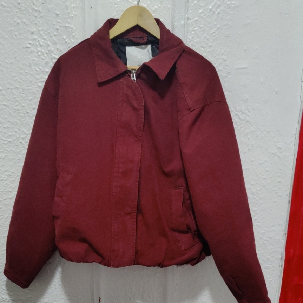 Zara Men's Burgundy Bomber Jacket